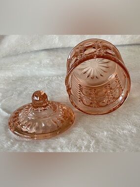 Vintage Pink Crystal Covered sugar creamer jelly jar with lid dish